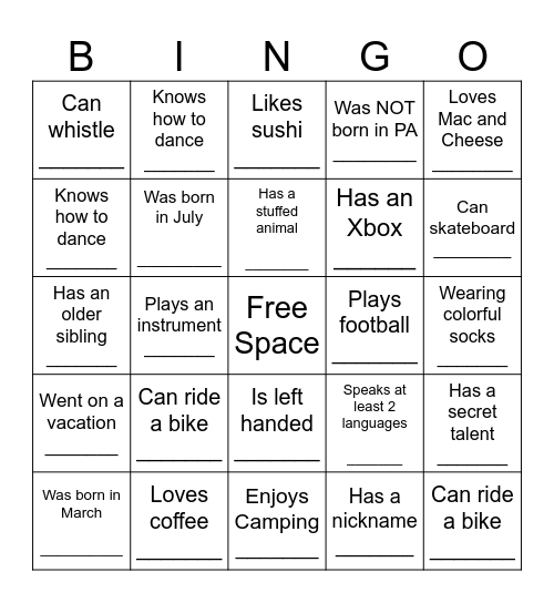 BLUE GROUP BINGO Card