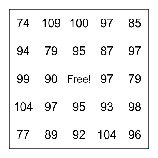 2-digit addition bingo Card