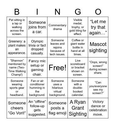 Vori Olympics Bingo Card