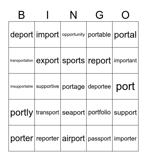 Root ''Port" BINGO Card