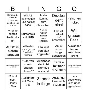 Sprechtags-Bingo Card