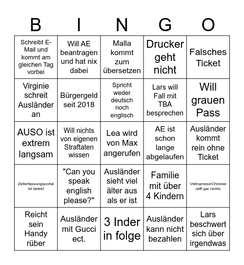 Sprechtags-Bingo Card