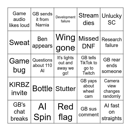 GBingo My Team Bingo Card
