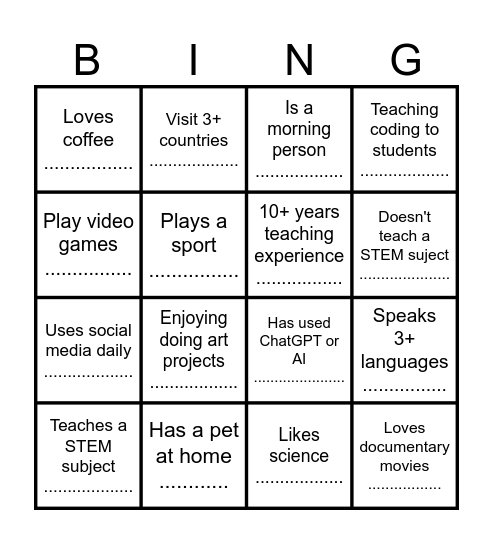 ICE BREAKING Bingo Card