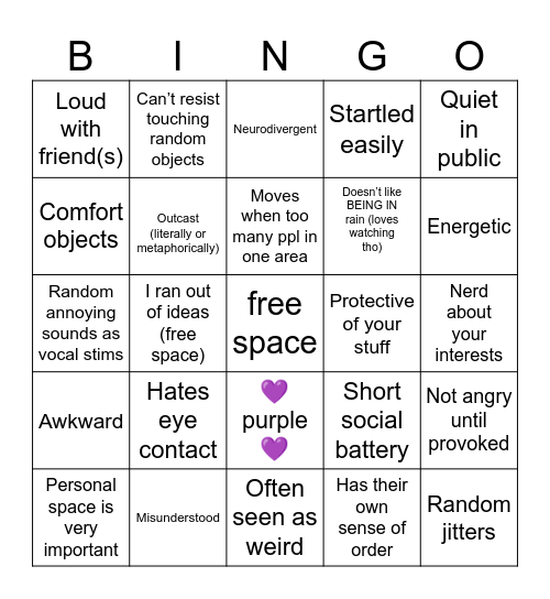 Enderman kinnie bingo Card