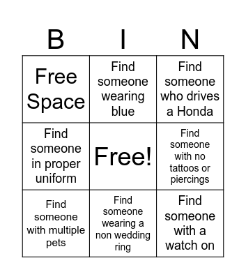 Bedford Falls Human Bingo Card