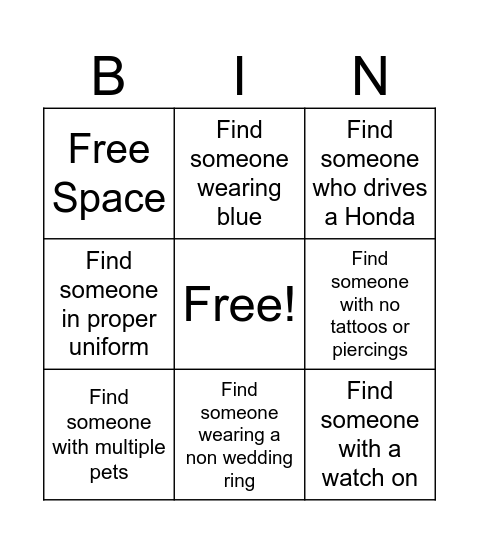 Bedford Falls Human Bingo Card