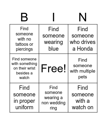 Bedford Falls Human Bingo Card