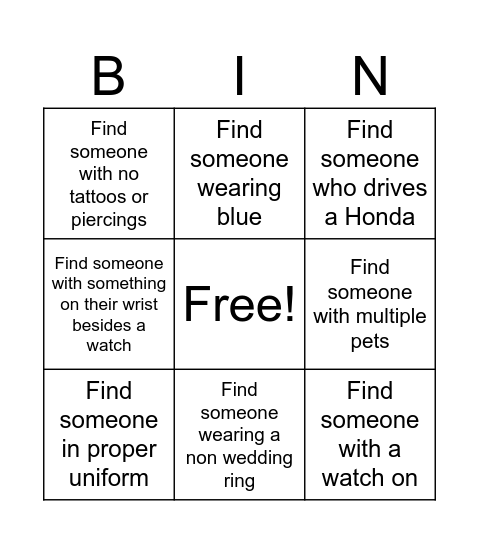 Bedford Falls Human Bingo Card