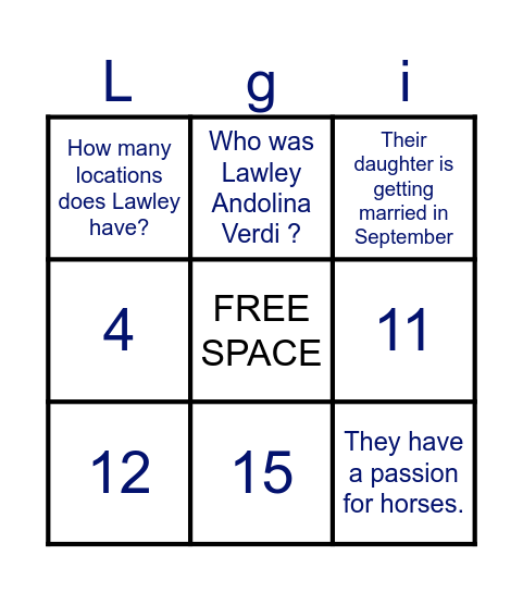 LAWLEY INTERN BINGO Card