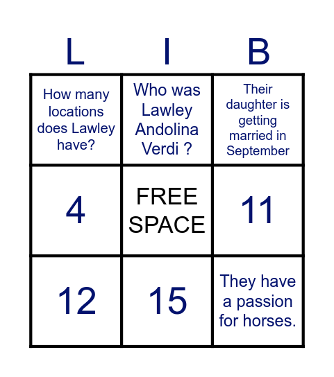 LAWLEY INTERN BINGO Card