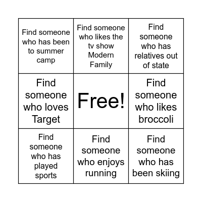 Bedford Falls Human Bingo Card