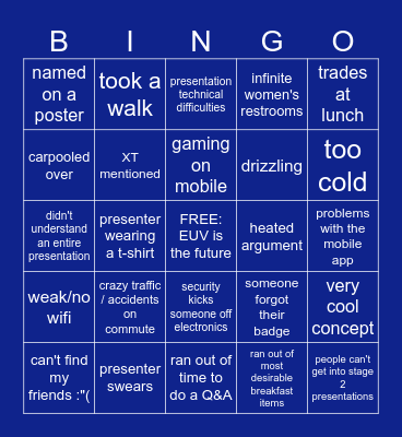 Tech Conference Bingo Card