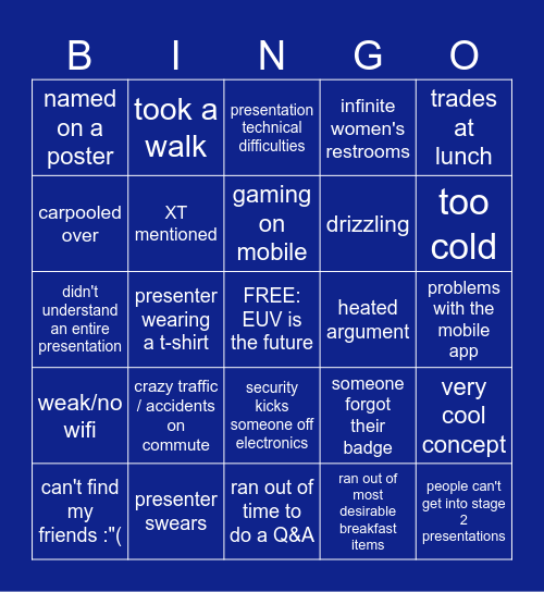 Tech Conference Bingo Card