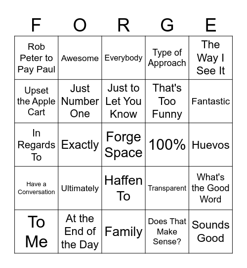 Forgeries Bingo Card