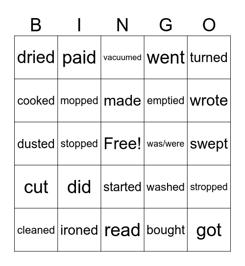 Past Tense Bingo Card