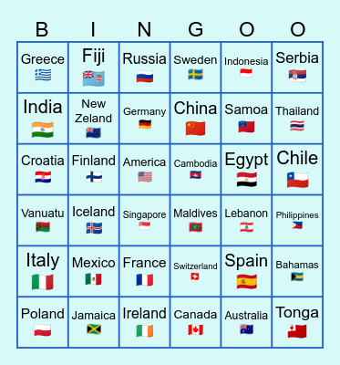 Around the world Bingo Card