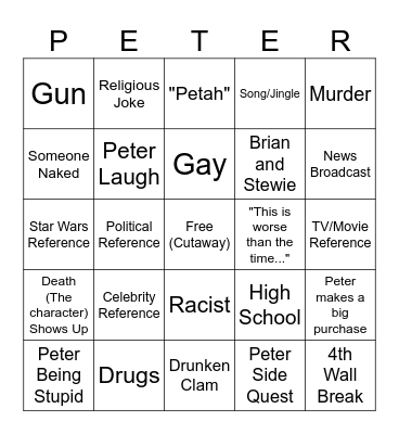 Family Guy Bingo Card