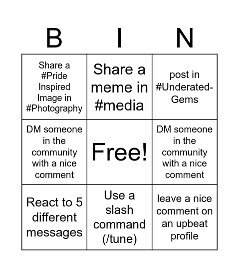 Upbeat Community Bingo Card