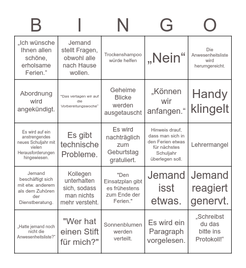 Dienstberatung Bingo Card