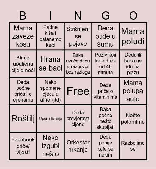 Vinketa family bingo Card