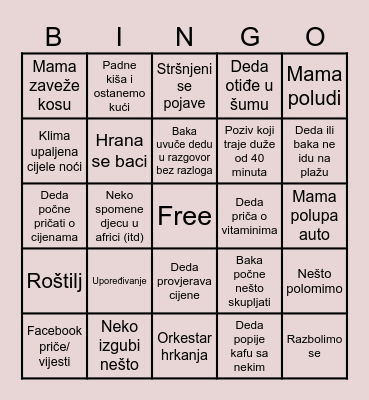Vinketa family bingo Card
