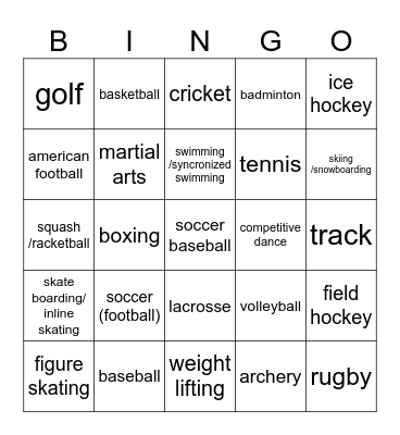 spjort Bingo Card