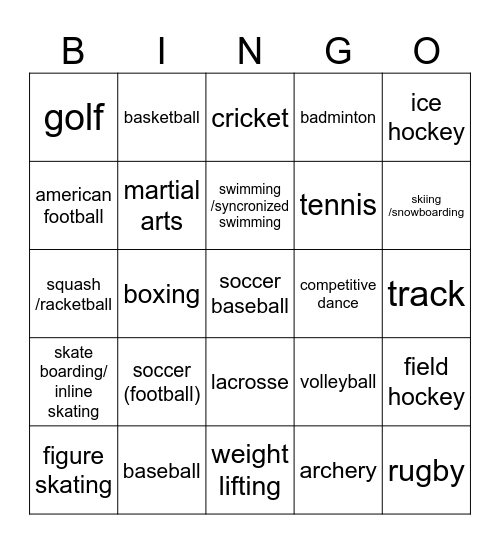 spjort Bingo Card