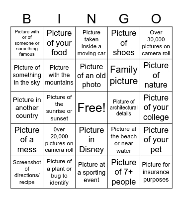 Camera Roll BINGO Card