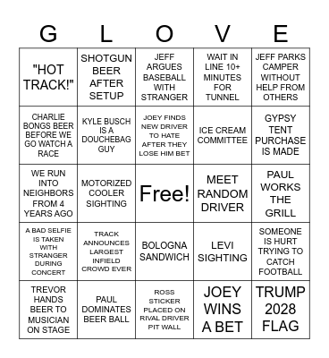 Pocono GFR 2025 Bingo Card