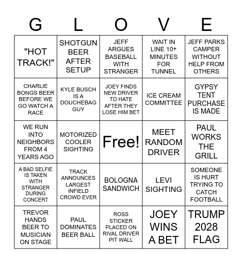 Pocono GFR 2025 Bingo Card