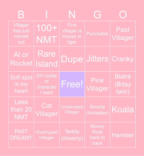 Villager Hunt Bingo Card