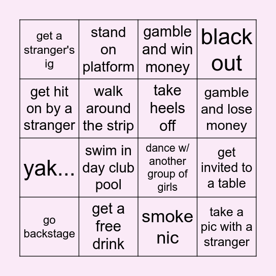 girls vegas trip '25 Bingo Card