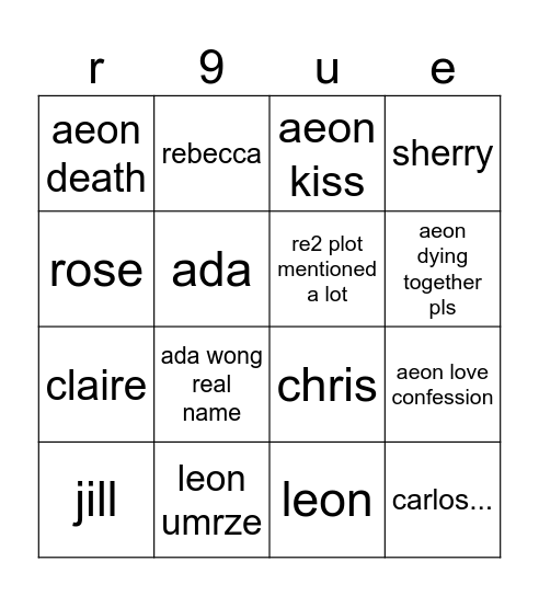 re9 teorie Bingo Card