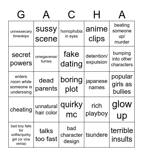GACHA BINGOO Bingo Card