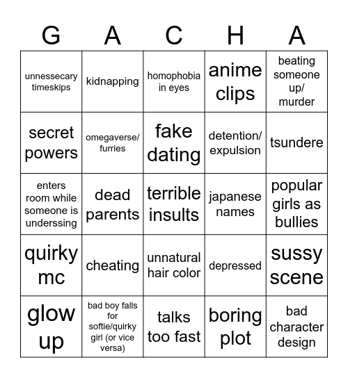 GACHA BINGOO Bingo Card
