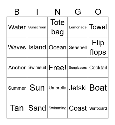 Beach Bingo Card