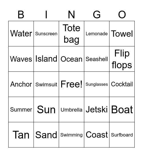 Beach Bingo Card