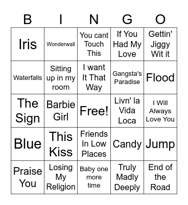 90's Music Bingo Card