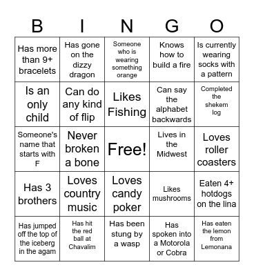 Human Bingo Card