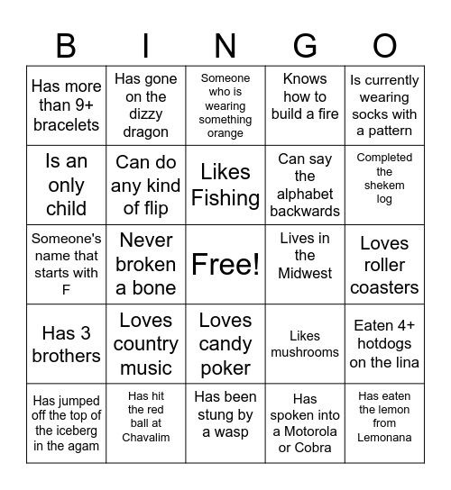 Human Bingo Card