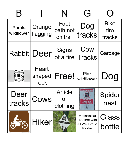 ATV/UTV/EZ Raider Search Bingo Card