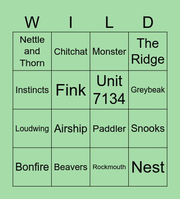 Wild Robot Bingo Card