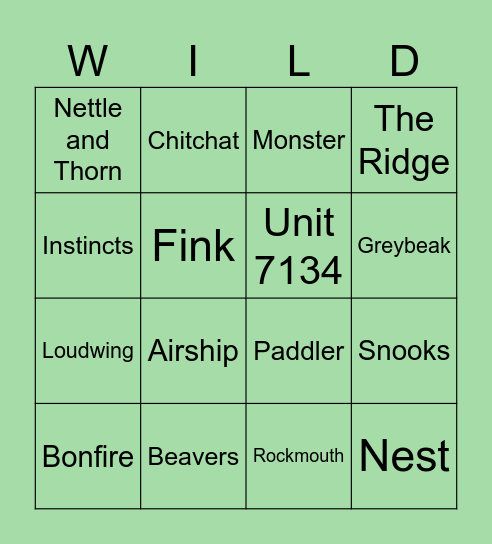 Wild Robot Bingo Card