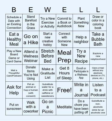 July Wellness Challenge Bingo Card