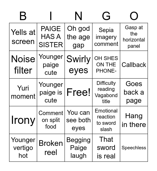 Comic #3 Bingo Card
