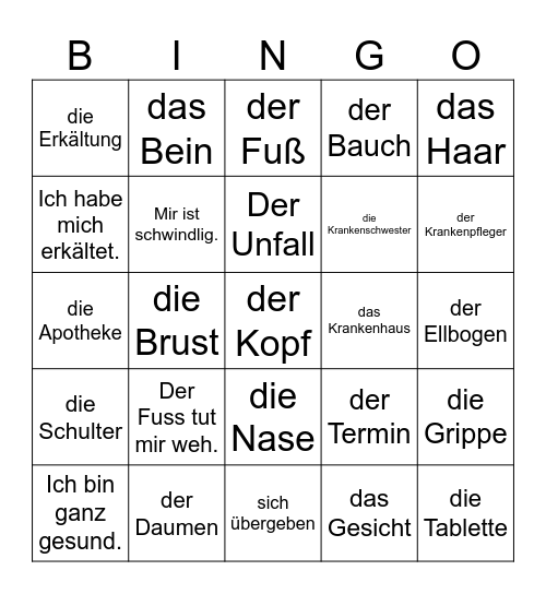 Gesundheit und Fitness Bingo Card