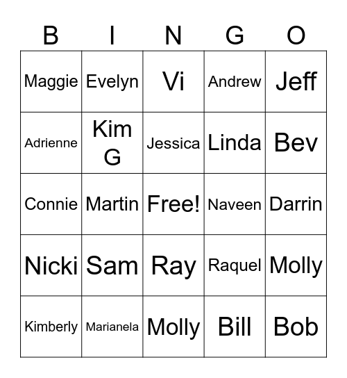 Staff Bingo Card