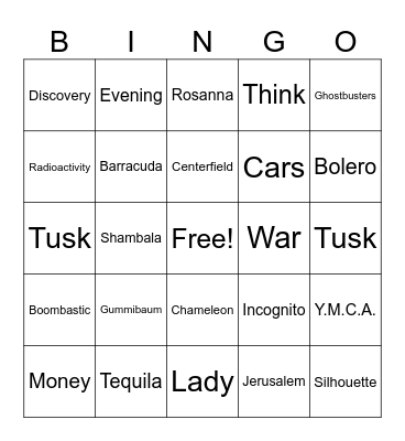 Songs With One Word Title Bingo Card