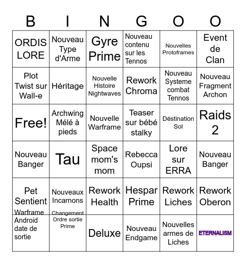 Tennocon 2025 Bingo Card